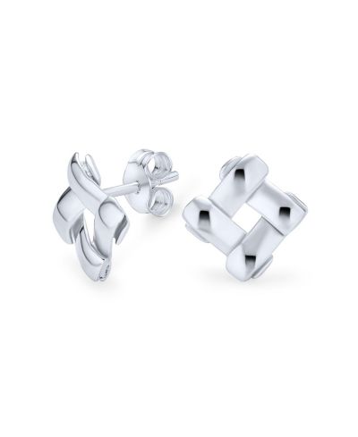 Bling Jewelry Modern Geometric Basket Weave Square Stud Earrings .925 Sterling Silver