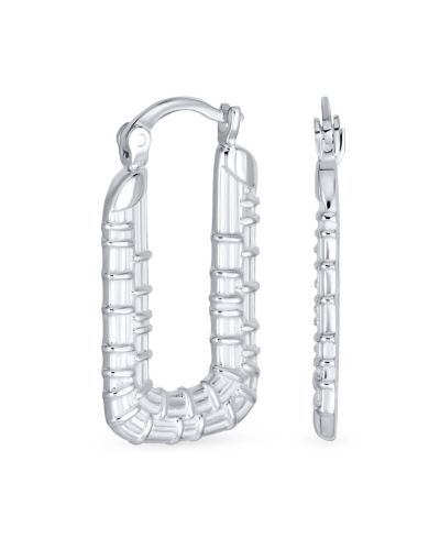 Серьги Bling Jewelry Lightweight Large Rectangle Texture Bamboo Hoop.925 Sterling Silver