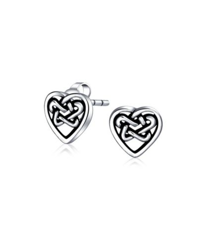 Bling Jewelry Celtic Love Knot Infinity Heart Stud Earrings Oxidized 925 Sterling Silver