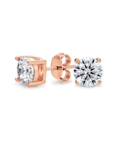 Bling Jewelry Round Solitaire CZ Stud Earrings Rose Gold Plated .925 Sterling Silver 5-8MM