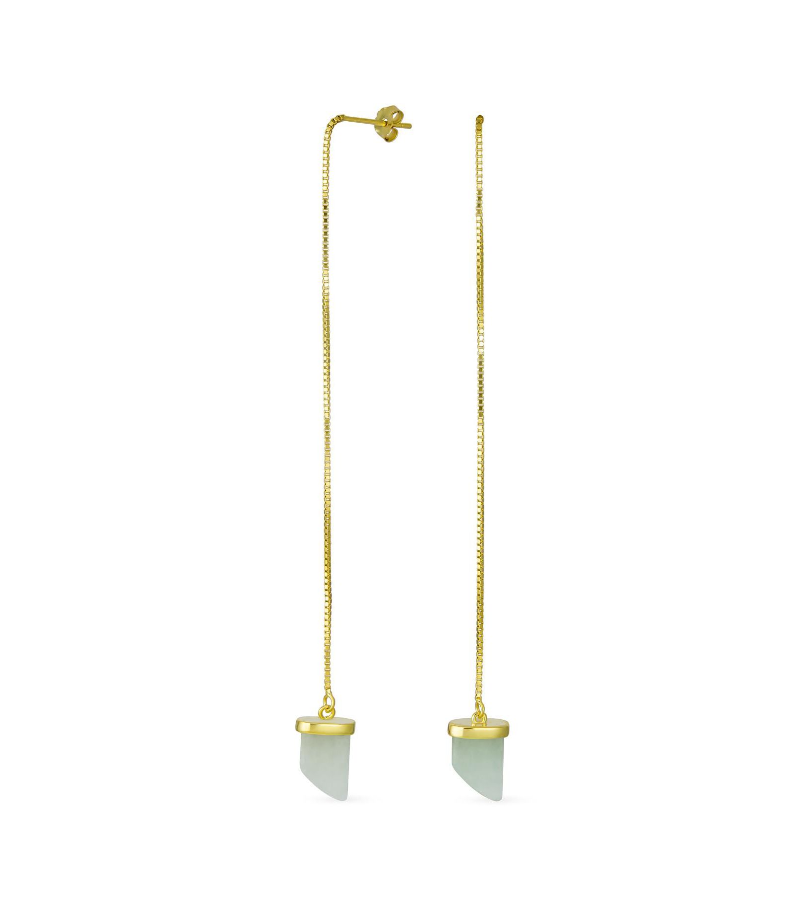 Bling Jewelry Amulet Horn Green Jade Long Thin Chain Earrings Gold Plated Sterling Silver