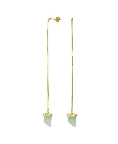 Bling Jewelry Amulet Horn Green Jade Long Thin Chain Earrings Gold Plated Sterling Silver