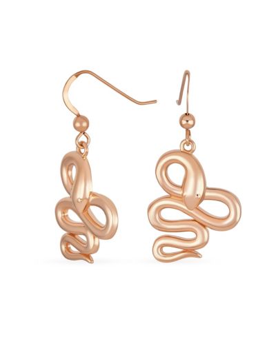 Bling Jewelry Garden Snake Dangle Earrings Rose Gold Plated Sterling Silver Fish Hook