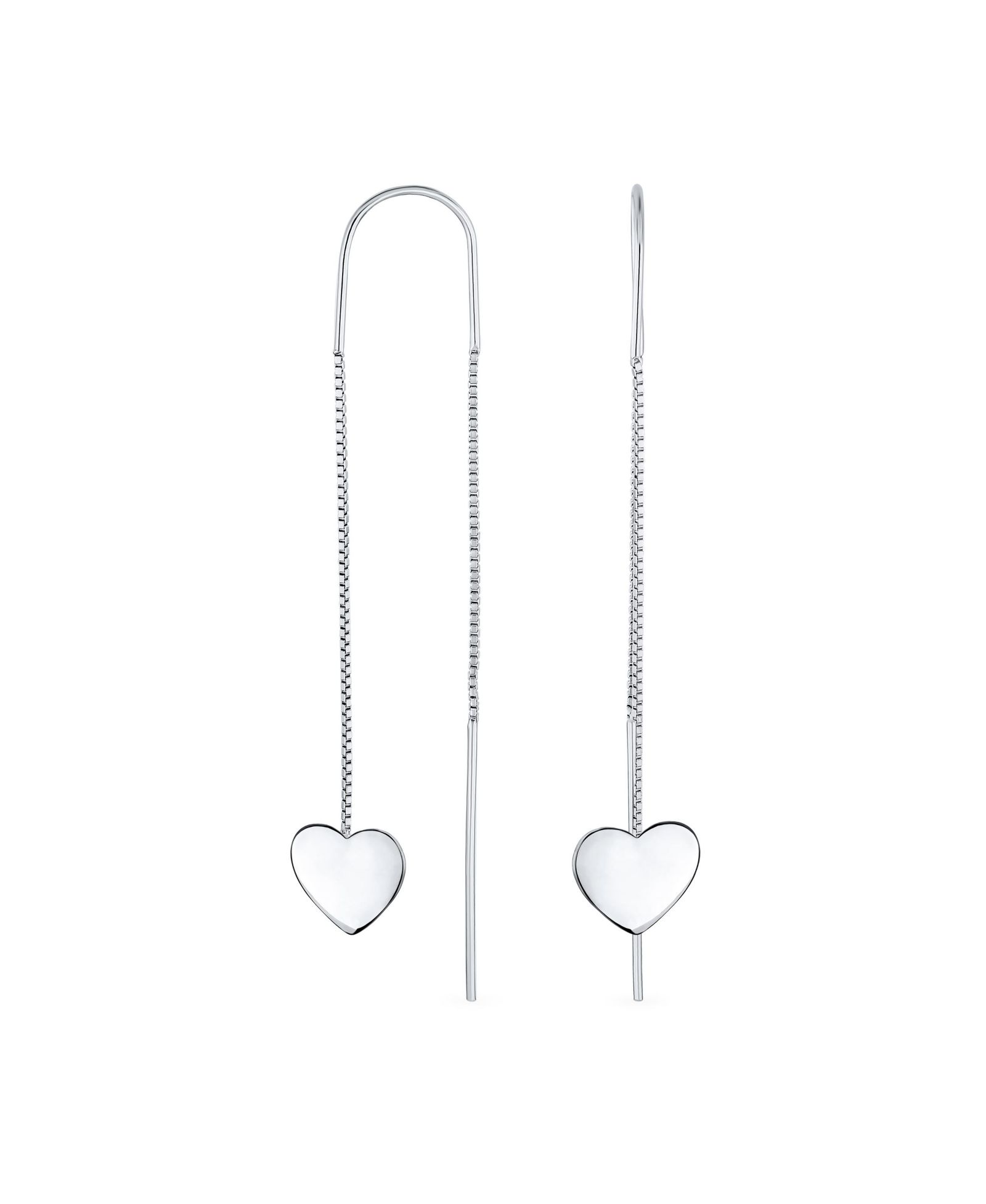 Bling Jewelry Blank Heart Earrings Threader Long Chain Sterling Silver Stabilizing U Hook