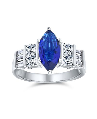Bling Jewelry коктейльное кольцо в стиле ар-деко с синим CZ Halo 3CT, 925 Sterling Silver