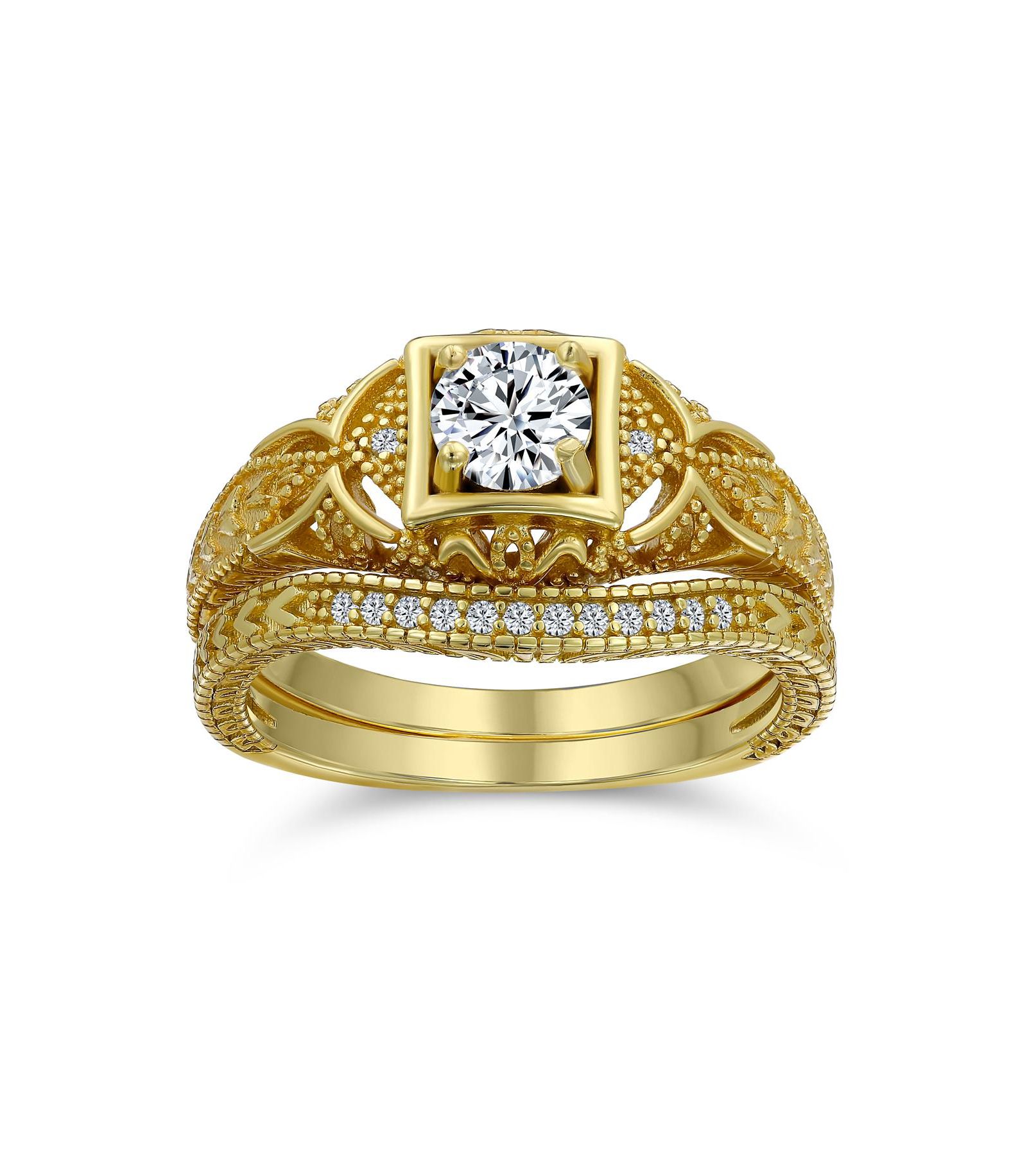 Набор колец Bling Jewelry Deco Style Milgrain с кубическим цирконием из стерлингового серебра