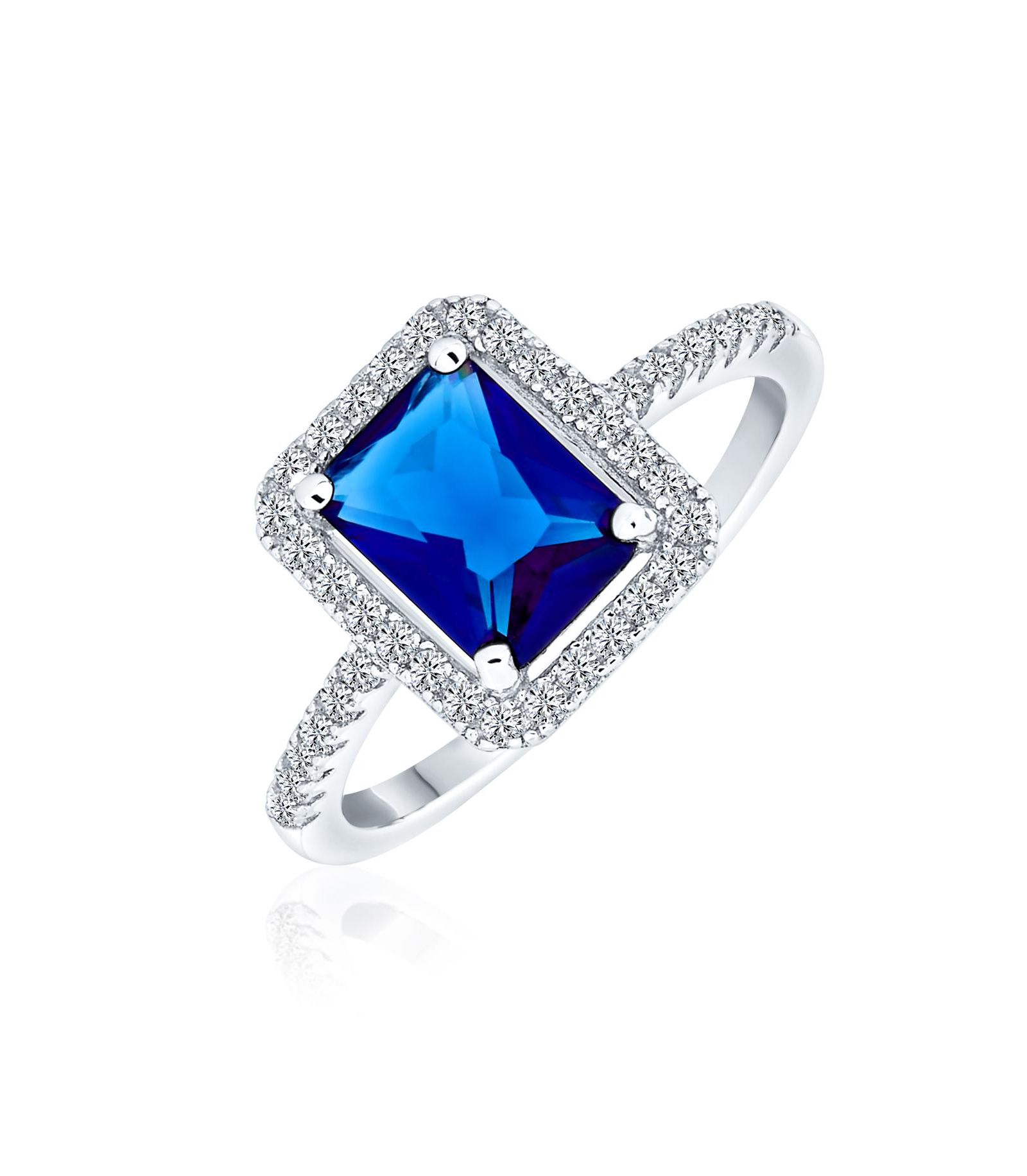 Bling Jewelry коктейльное кольцо Statement с синим сапфиром 3CT CZ Emerald Cut из стерлингового серебра