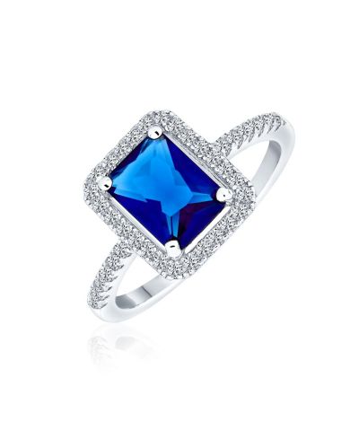 Bling Jewelry коктейльное кольцо Statement с синим сапфиром 3CT CZ Emerald Cut из стерлингового серебра