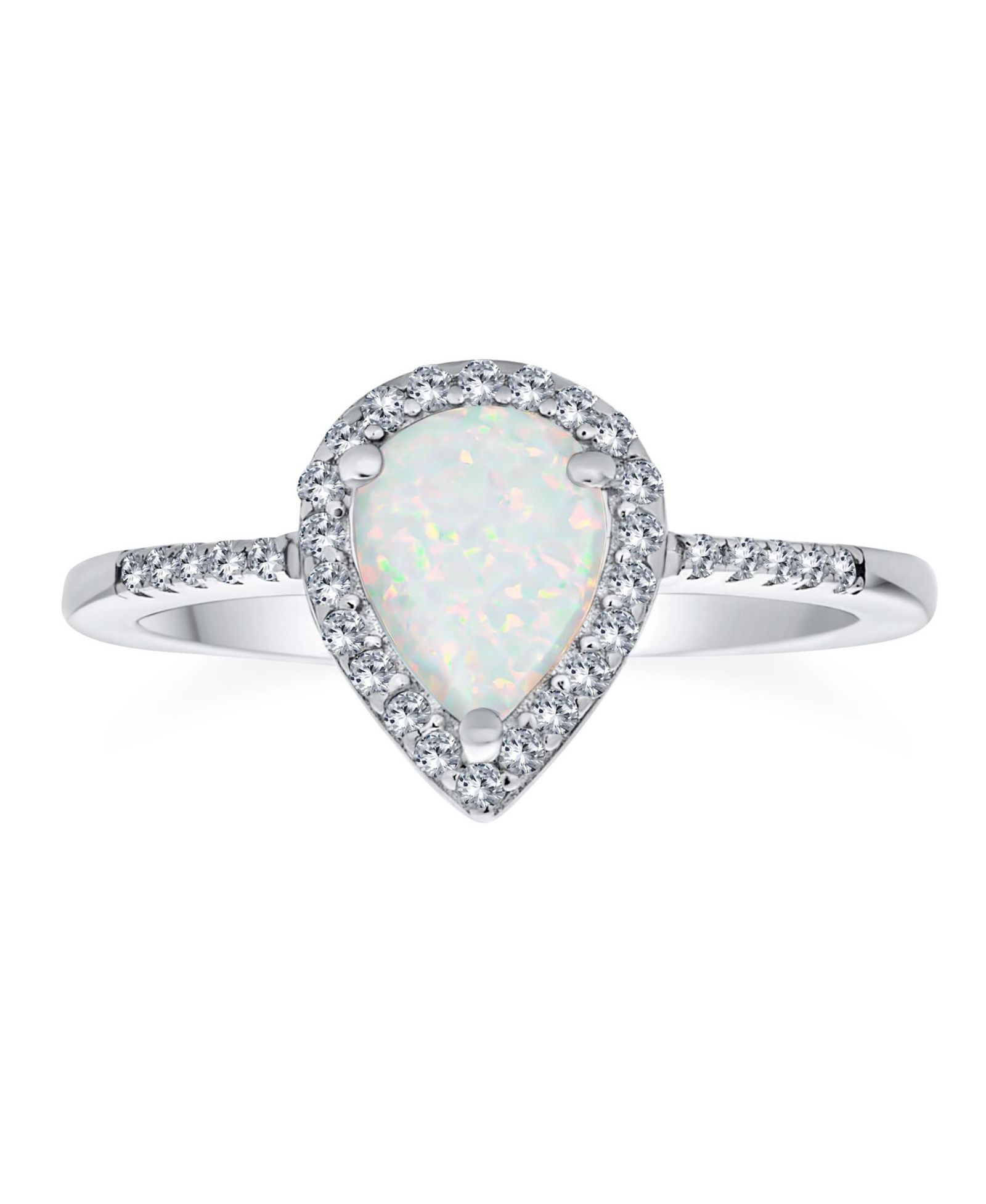 Кольцо Bling Jewelry Dainty Pear Shape Teardrop Micro Pave CZ Halo 2-3CTW White Synthetic Opal в стерлинговом серебре