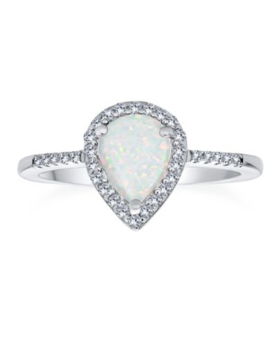 Кольцо Bling Jewelry Dainty Pear Shape Teardrop Micro Pave CZ Halo 2-3CTW White Synthetic Opal в стерлинговом серебре