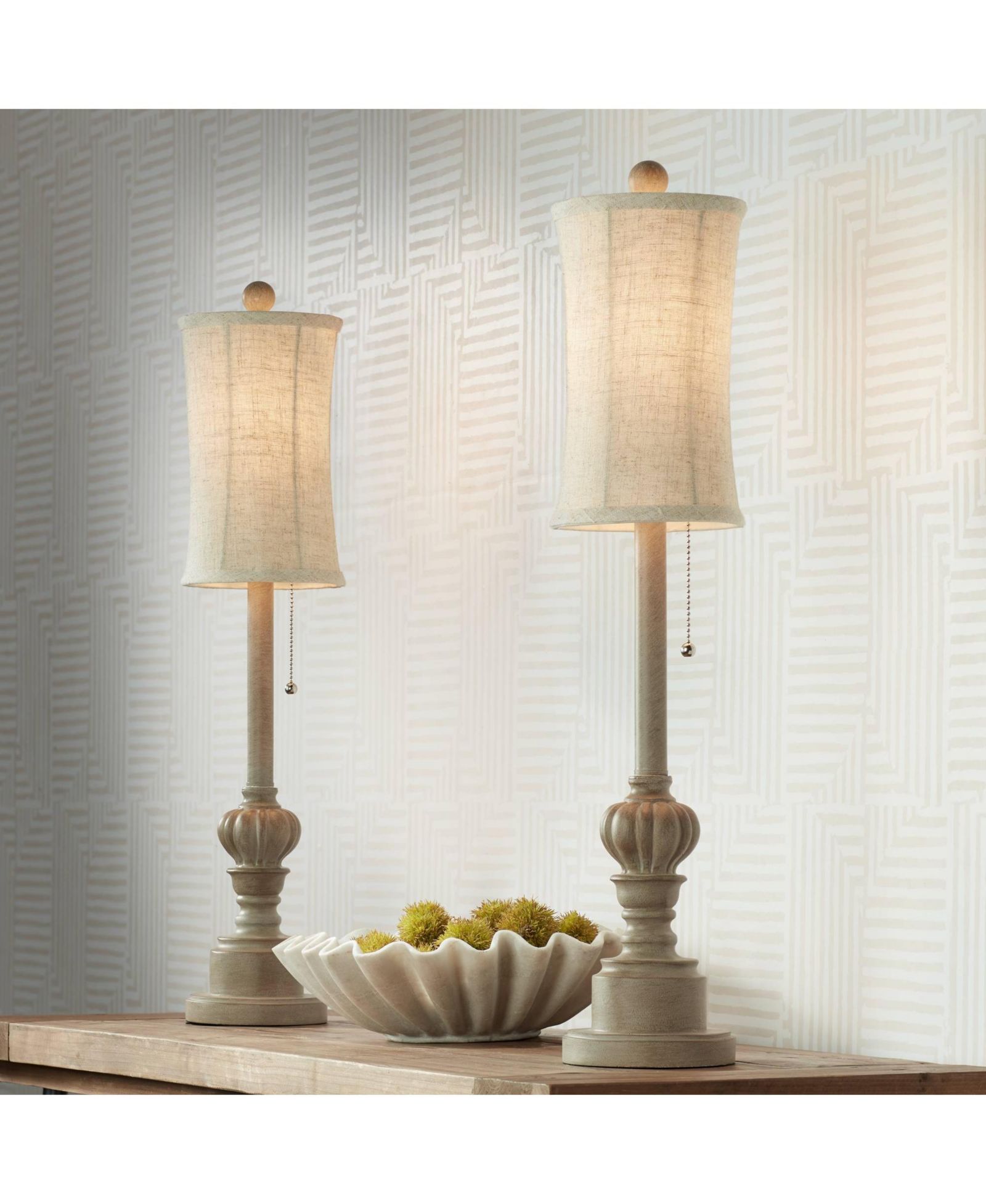 Regency Hill Traditional Buffet Table Lamps 28" Tall Set of 2 Candlestick Cream Bell Shade for Dining Room