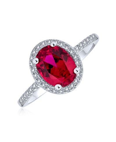 Bling Jewelry 3CT CZ Pave Oval Solitaire Halo Red Cocktail Promise Ring Sterling Silver