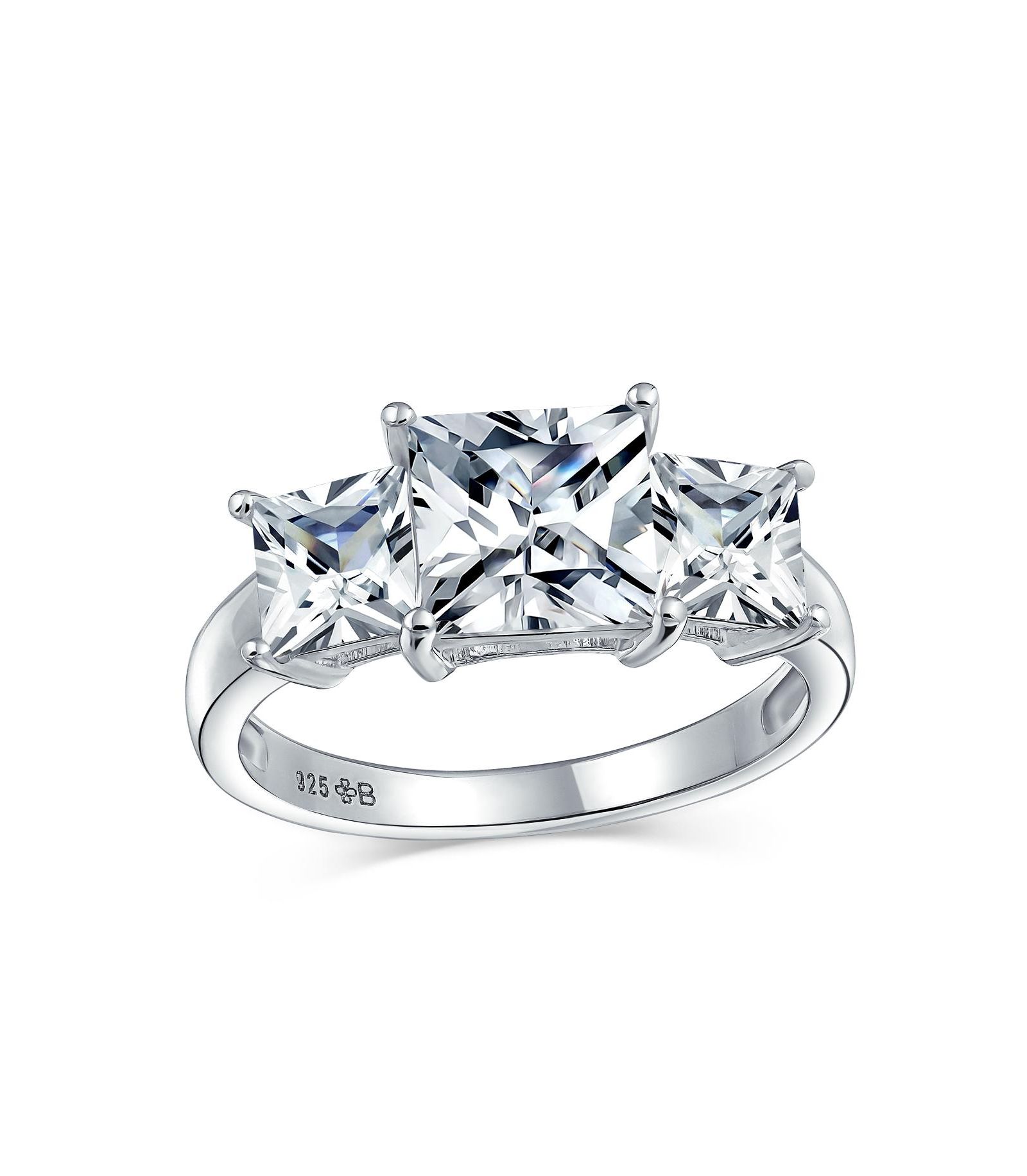 Кольцо Bling Jewelry Princess Cut CZ с тремя камнями из стерлингового серебра.925