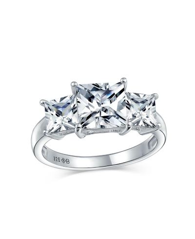 Кольцо Bling Jewelry Princess Cut CZ с тремя камнями из стерлингового серебра.925