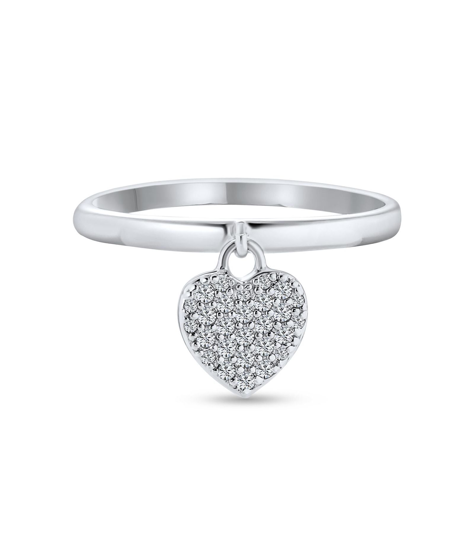 Кольцо Bling Jewelry Romantic CZ Pave Heart Charm Promise из .925 Sterling Silver 1MM Band
