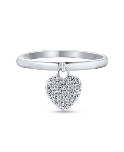 Кольцо Bling Jewelry Romantic CZ Pave Heart Charm Promise из .925 Sterling Silver 1MM Band