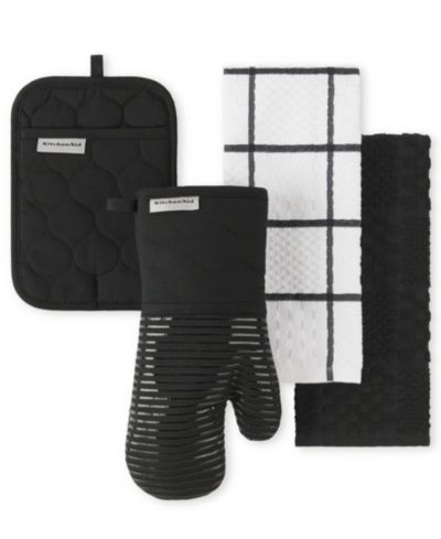 KitchenAid Quilted Cotton Terry Cloth Kitchen Towel, Oven Mitt, Potholder 4-Pack Set