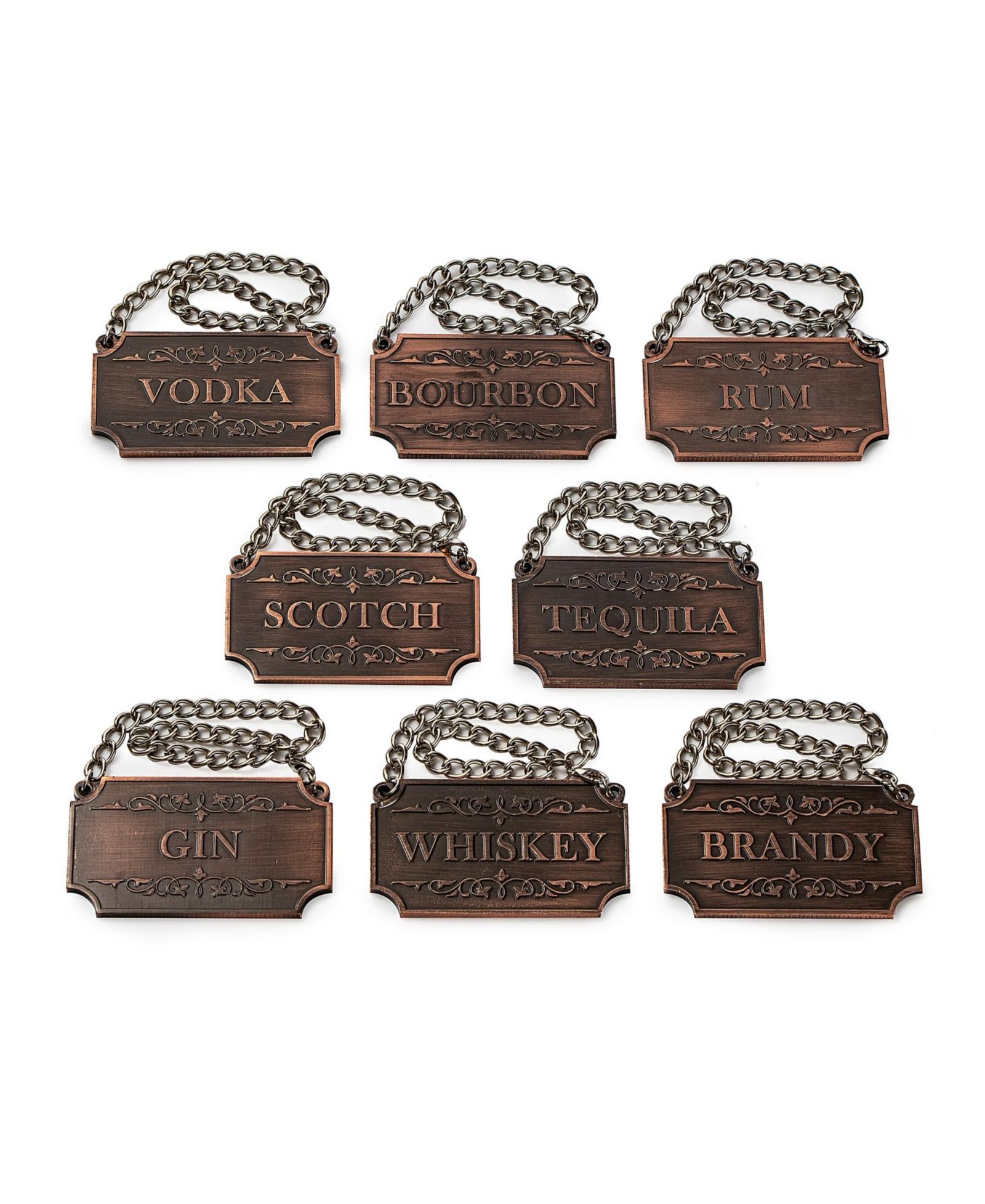 The Wine Savant Decanter Tags Copper for Alcohol, Set of 8