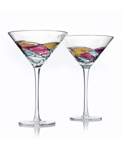 The Wine Savant Hand Painted Stained Glass Martini Glasses 8 oz, Set of 2