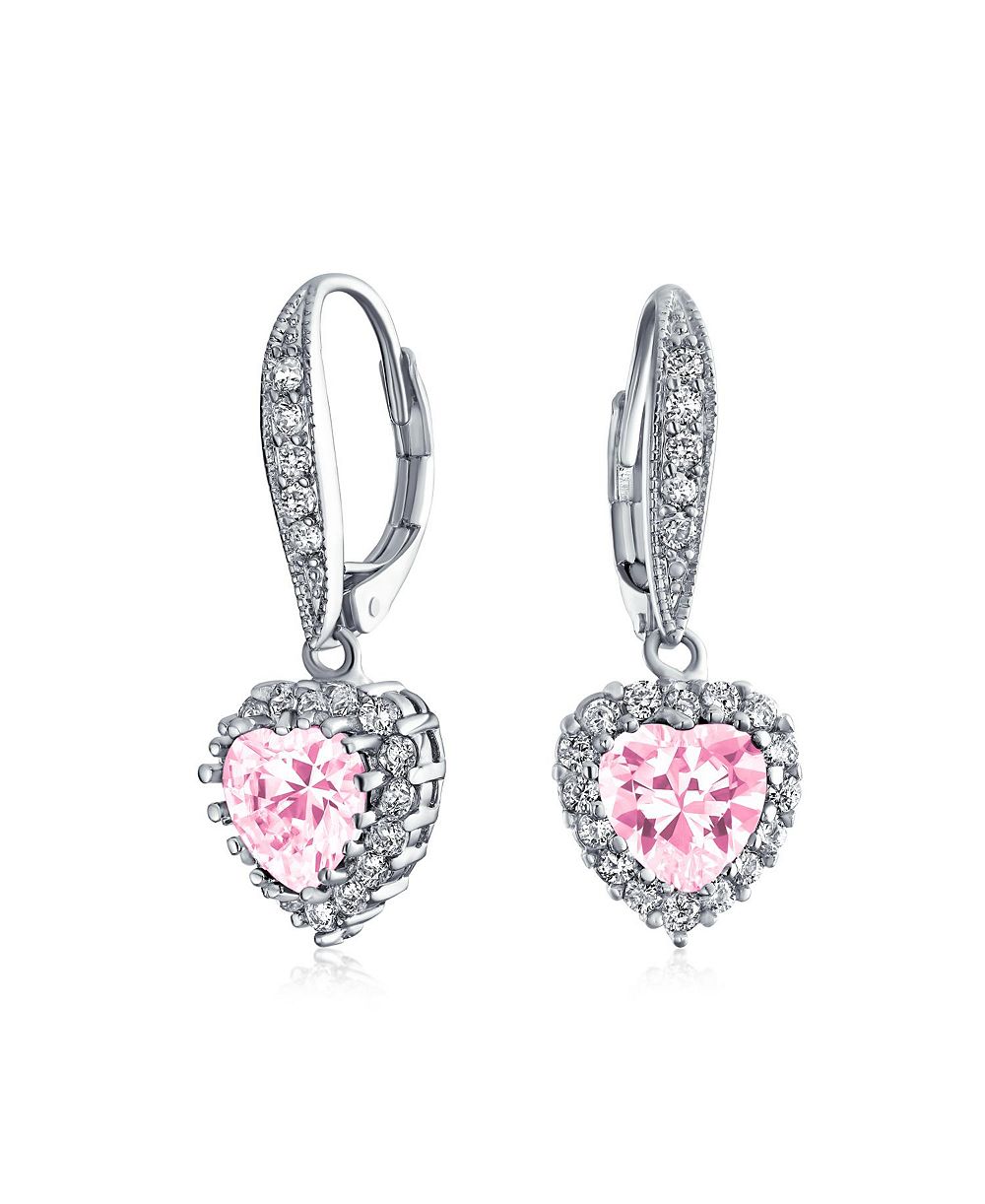 Bling Jewelry Romantic Pink CZ Cubic Zirconia Heart Dangle Drop Earrings Rhodium Plated