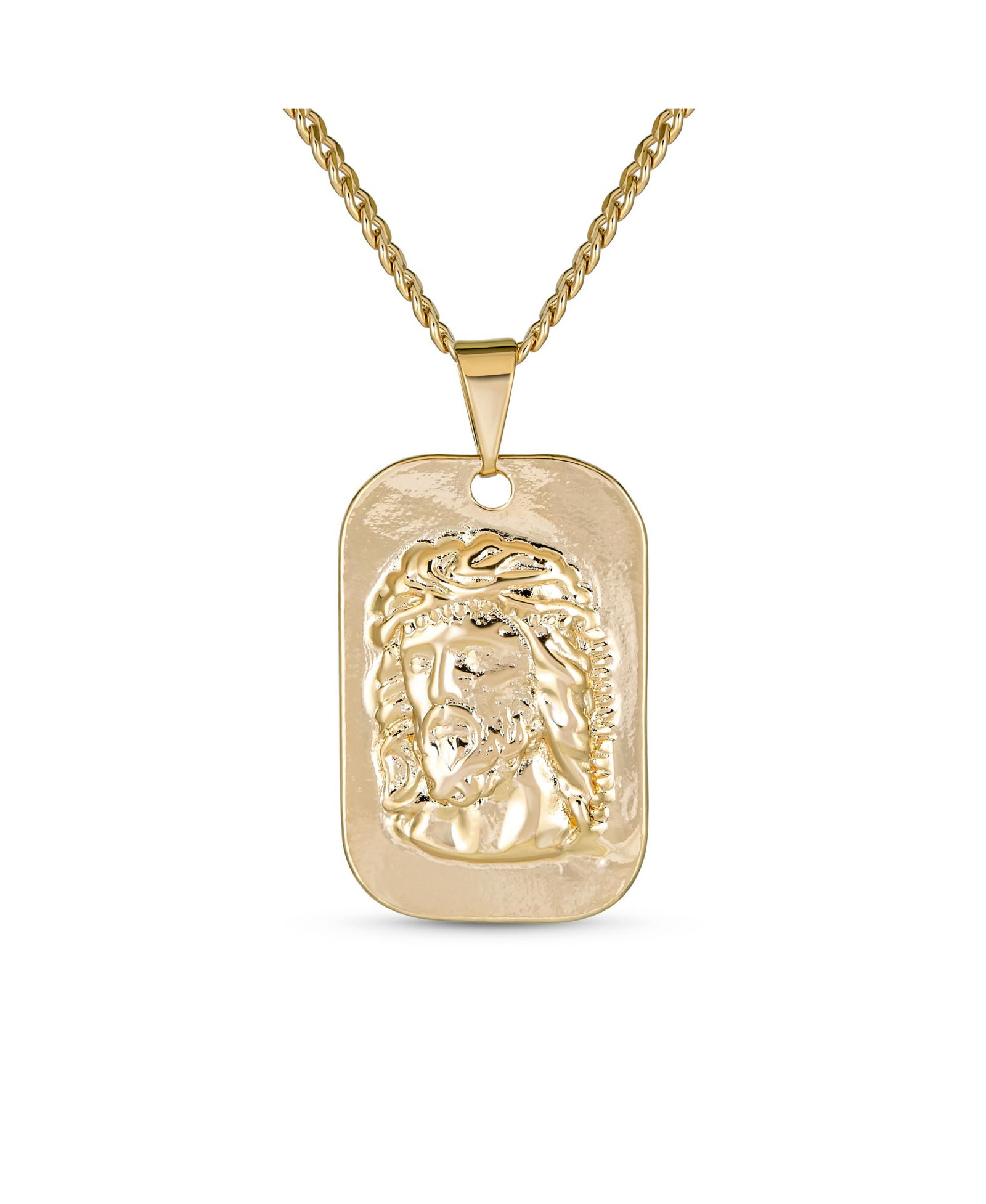 Bling Jewelry Religious Metal Dog Tag Jesus Christ Head Necklace Pendant Gold Plated