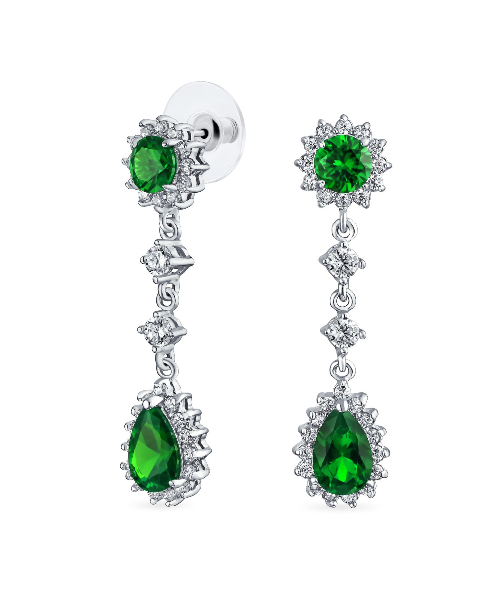 Bling Jewelry Cocktail Halo Crown Saphire CZ Teardrop Chandelier Clip On Earrings