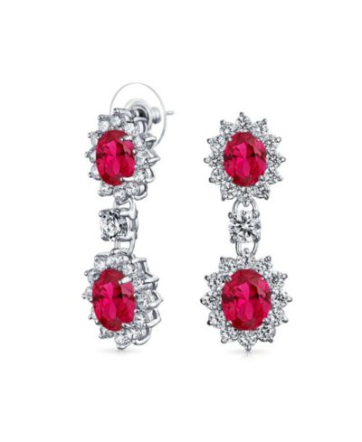 Bling Jewelry серьги Art Deco с красными кристаллами CZ, серебристые