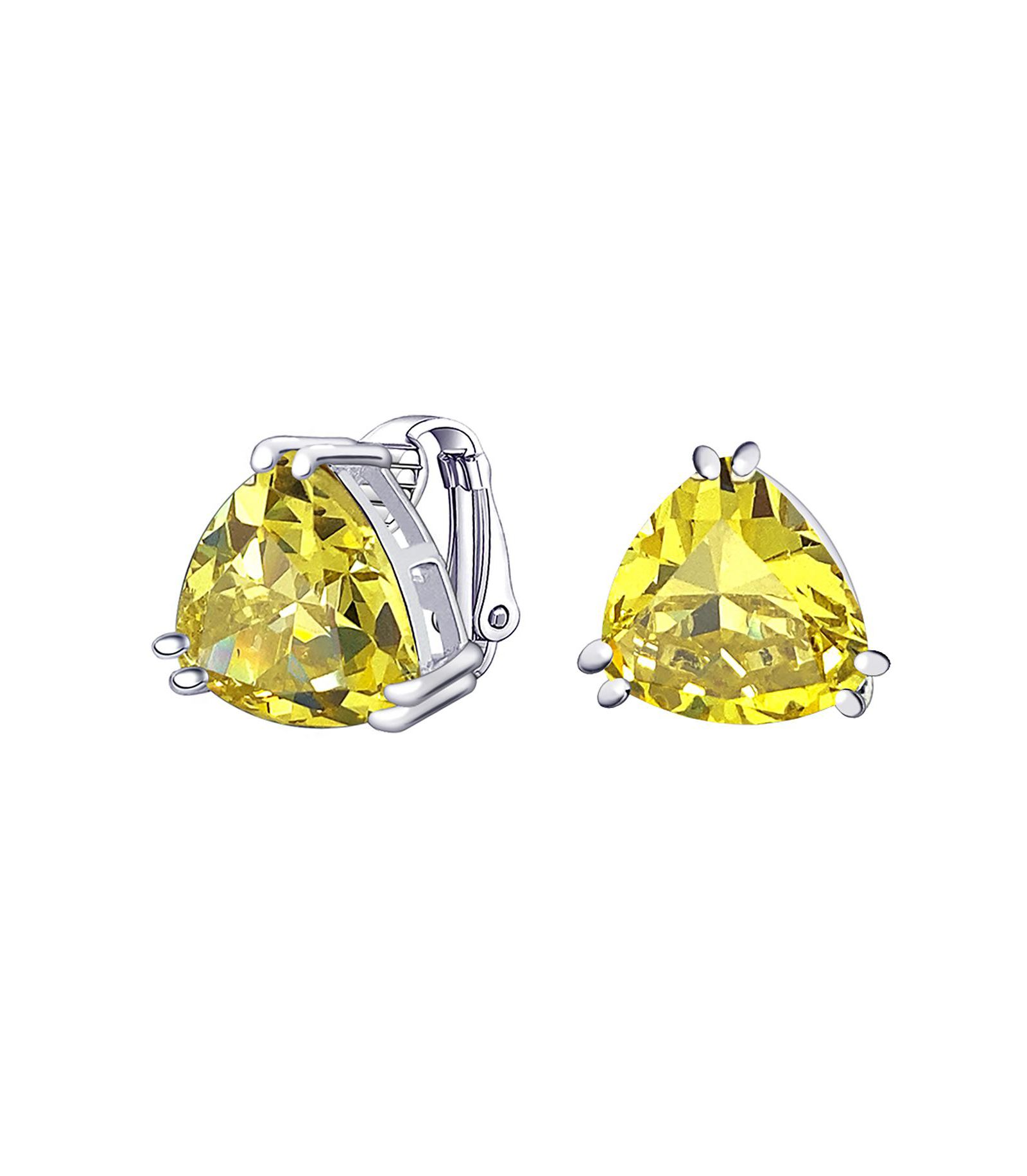 Bling Jewelry Классические серьги-клипсы в форме треугольника с CZ, с родиевым покрытием