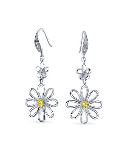 Серебряные серьги Bling Jewelry в форме цветка с желтым кубическим цирконием