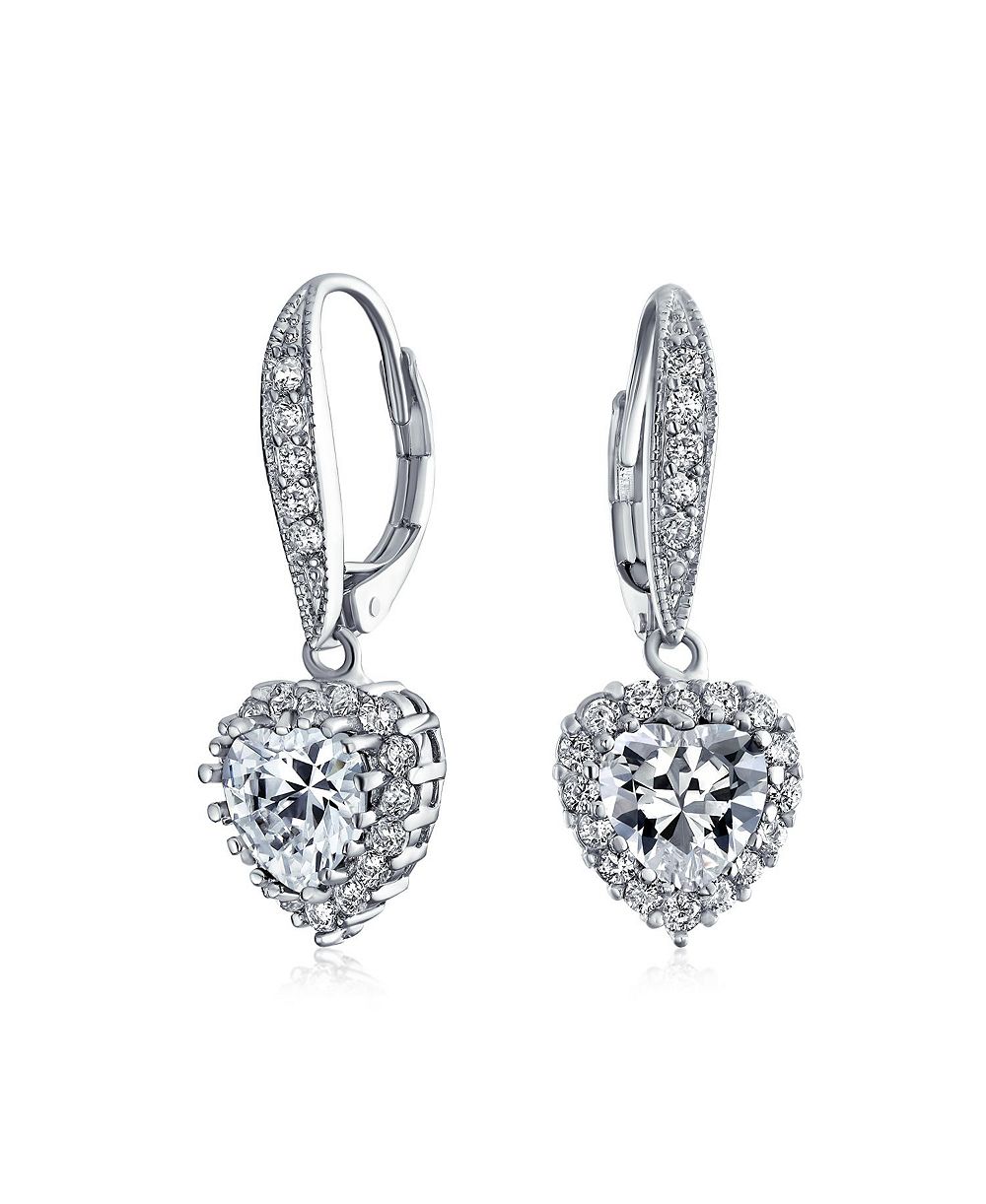 Серьги Bling Jewelry Romantic Clear CZ Cubic Zirconia Heart Dangle Drop Rhodium Plated
