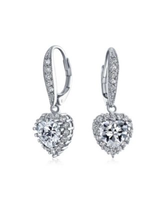 Серьги Bling Jewelry Romantic Clear CZ Cubic Zirconia Heart Dangle Drop Rhodium Plated
