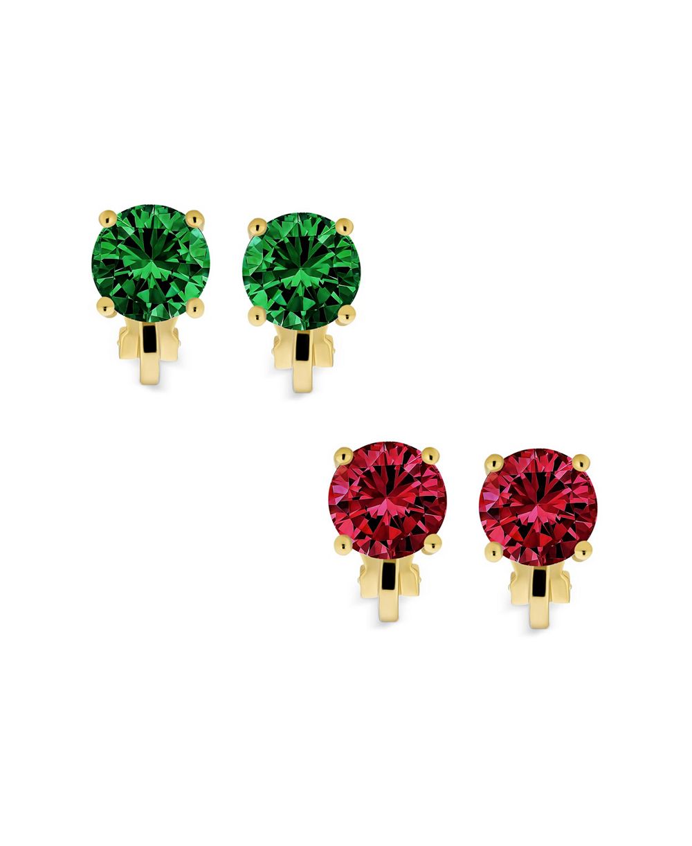 Bling Jewelry набор из 2 пар разноцветных серег с CZ, клипсы, позолоченные и серебряные для непроколотых ушей
