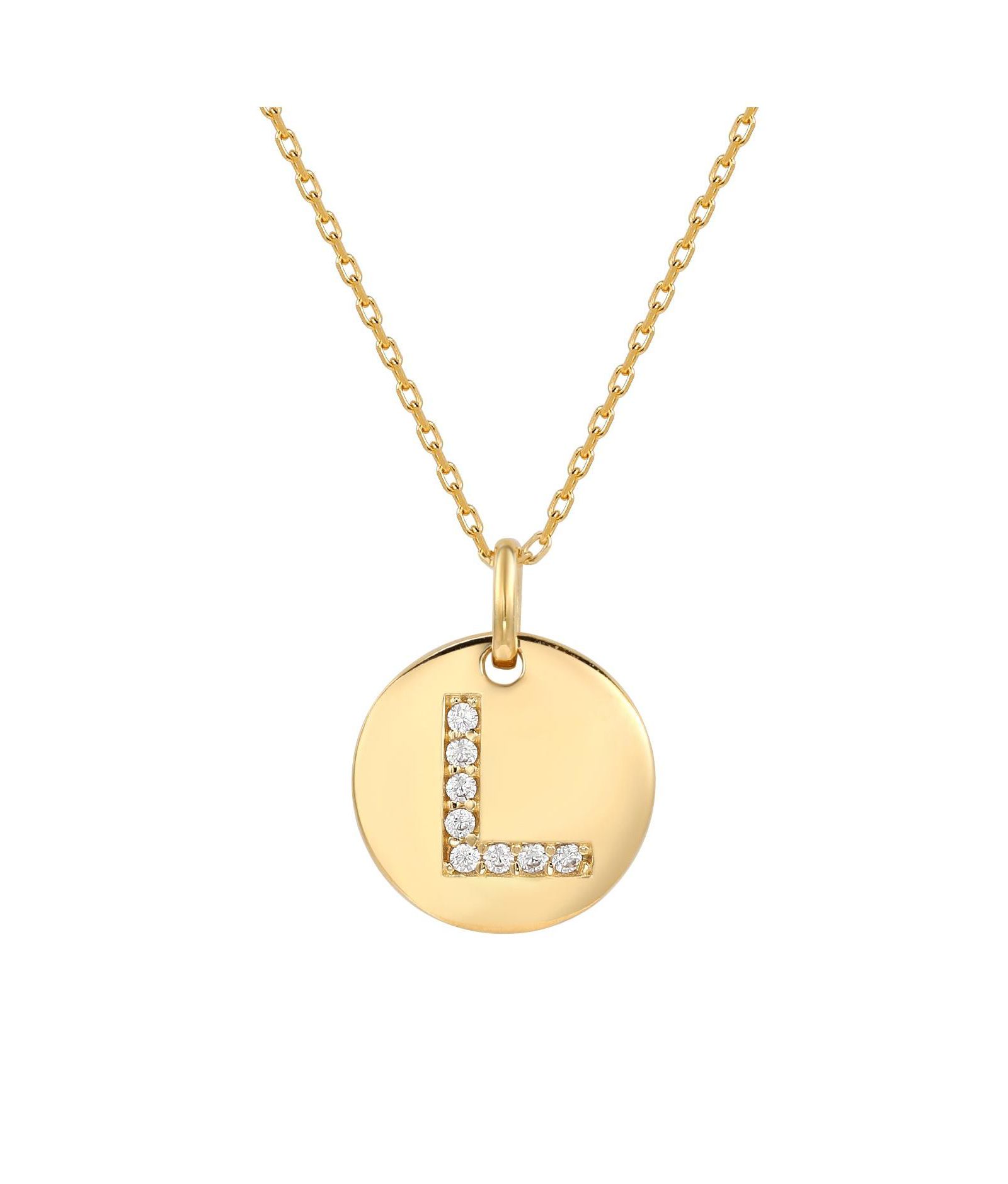 Suzy Levian Sterling Silver Cubic Zirconia Letter "L" Initial Disc Pendant Necklace