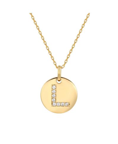 Suzy Levian Sterling Silver Cubic Zirconia Letter "L" Initial Disc Pendant Necklace