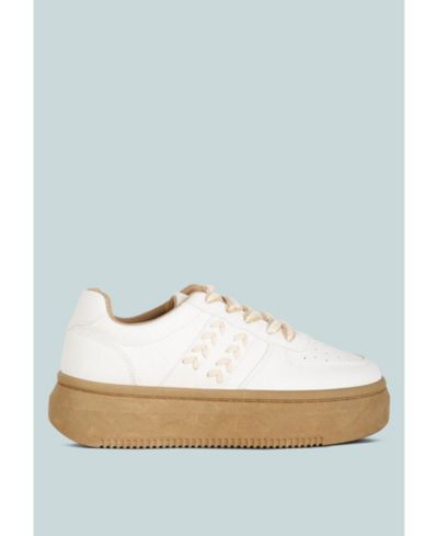 London Rag Womens Monigue Faux Leather Cross Stitch Detail Sneakers