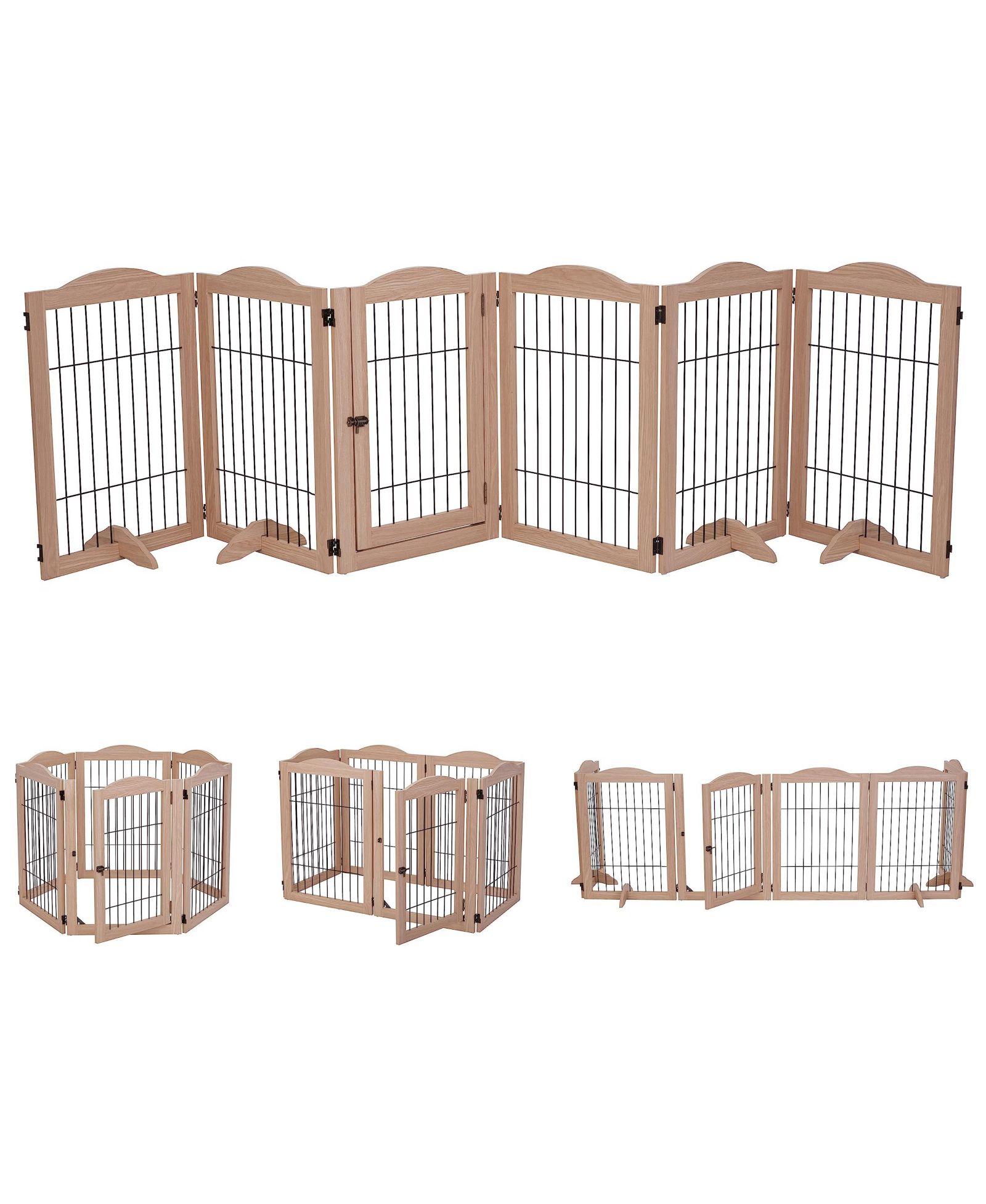Arf Pets Раздвижные ворота для собак, 6 панелей, орех