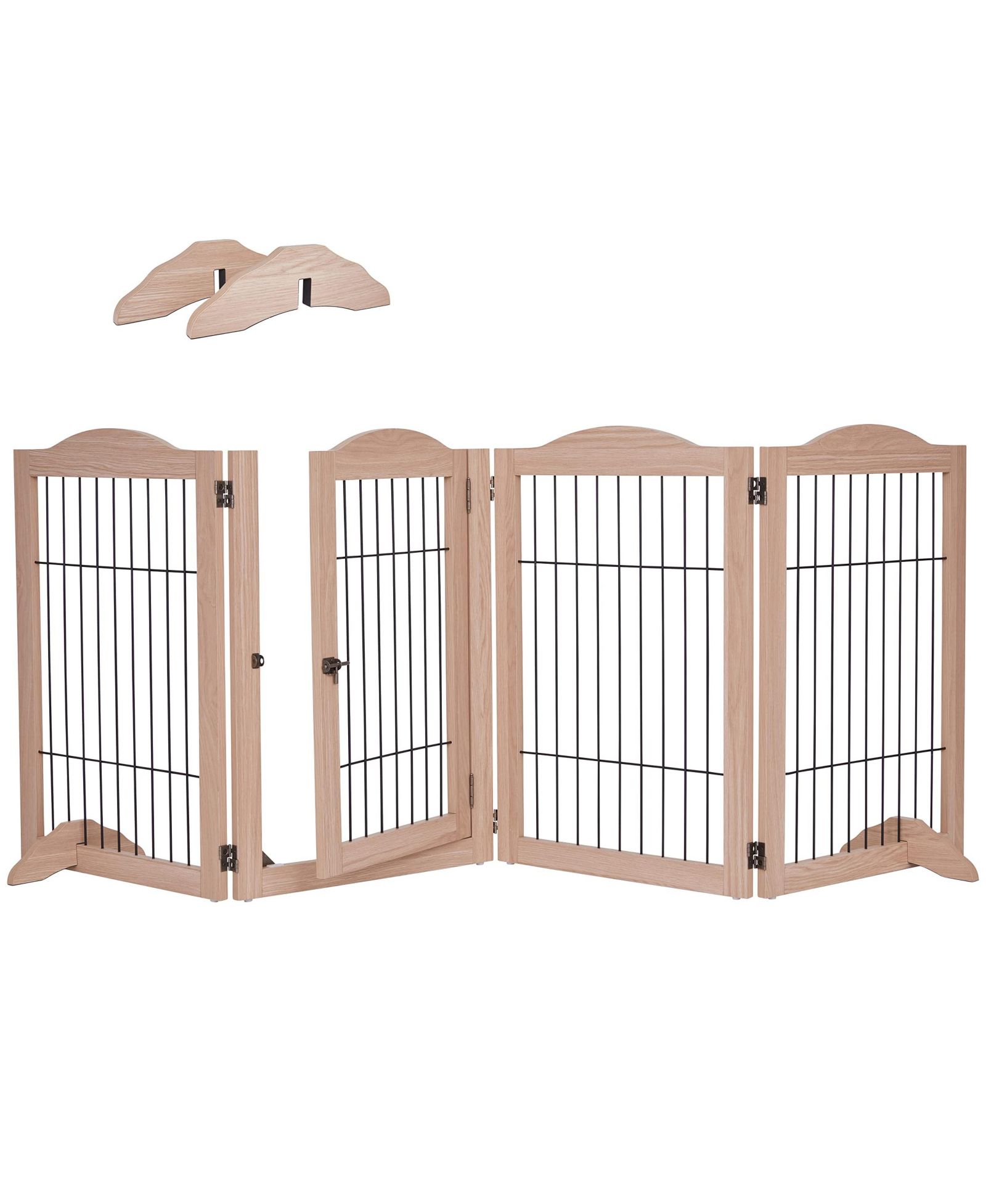 Arf Pets Freestanding Dog Gate, 4-Panel Extension - Walnut
