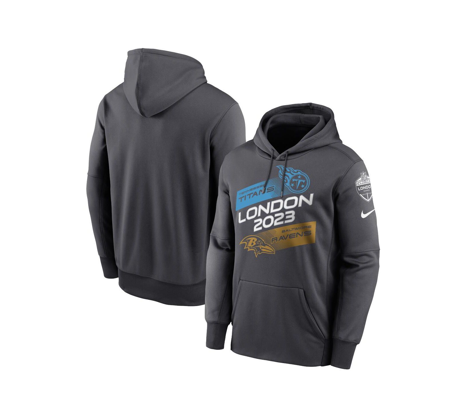 Men's Nike Anthracite Tennessee Titans vs. Baltimore Ravens 2023 London Game Pullover Hoodie