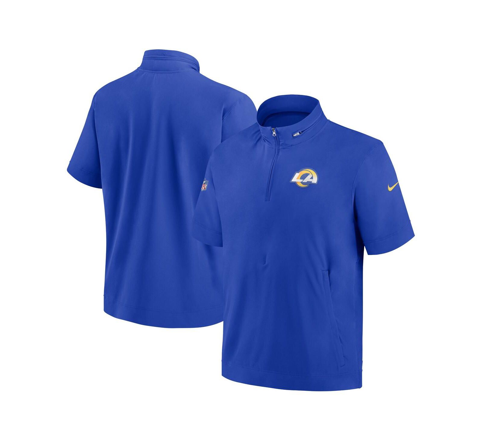 Men's Nike Royal Los Angeles Rams Sideline Coach Short Sleeve Hoodie Quarter-Zip Jacket