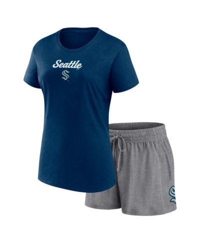 Женский комплект из футболки и шaplорт Fanatics Navy, Gray Seattle Kraken Script