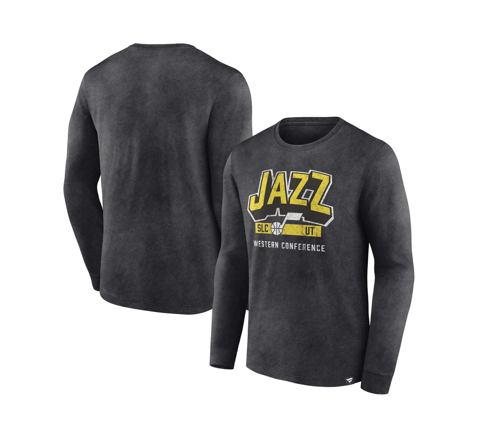Мужская футболка Fanatics Heather Charcoal Distressed Utah Jazz Front Court Press Snow Wash Long Sleeve