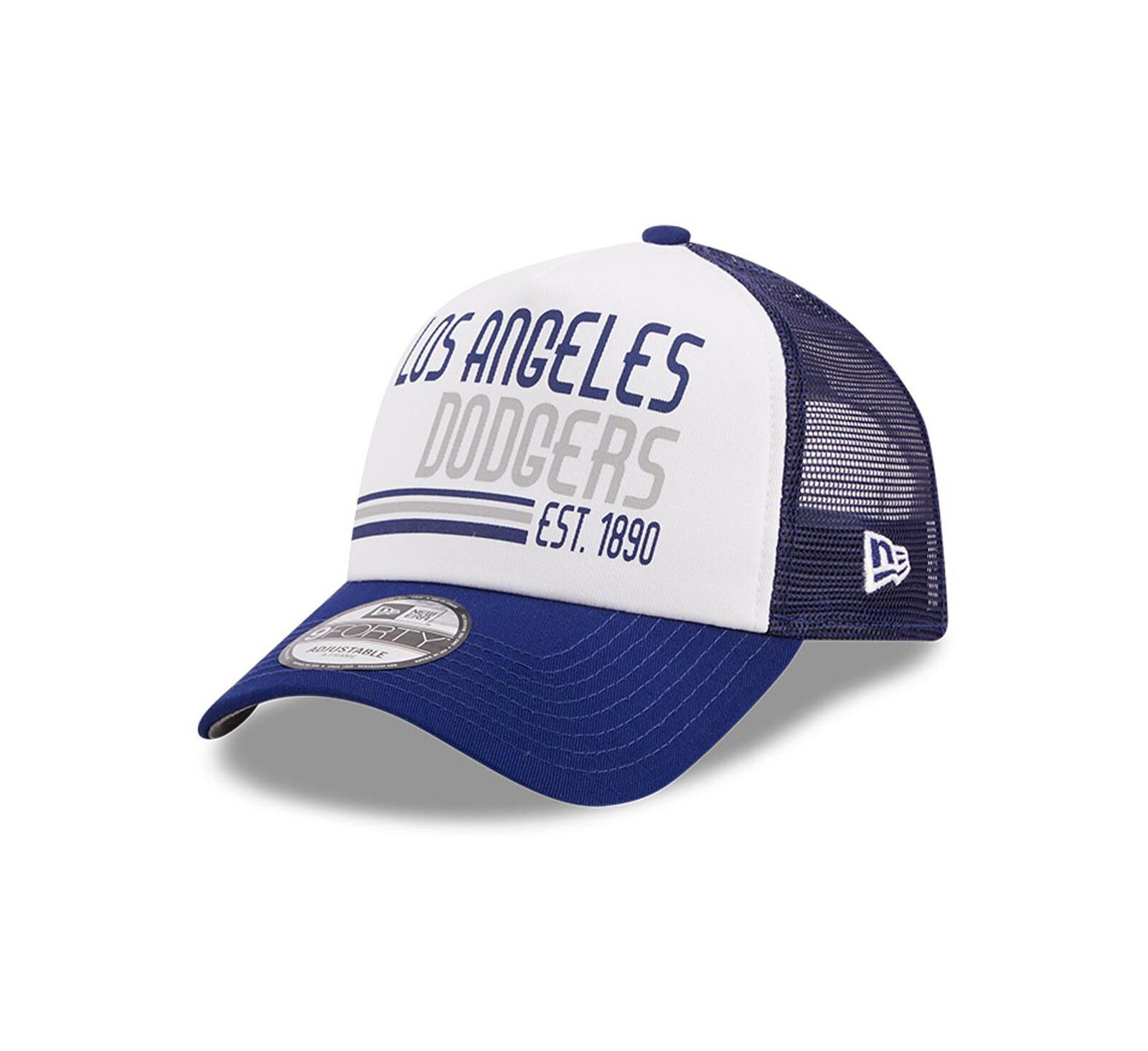 Men's New Era White, Royal Los Angeles Dodgers Stacked A-Frame Trucker 9FORTY Adjustable Hat