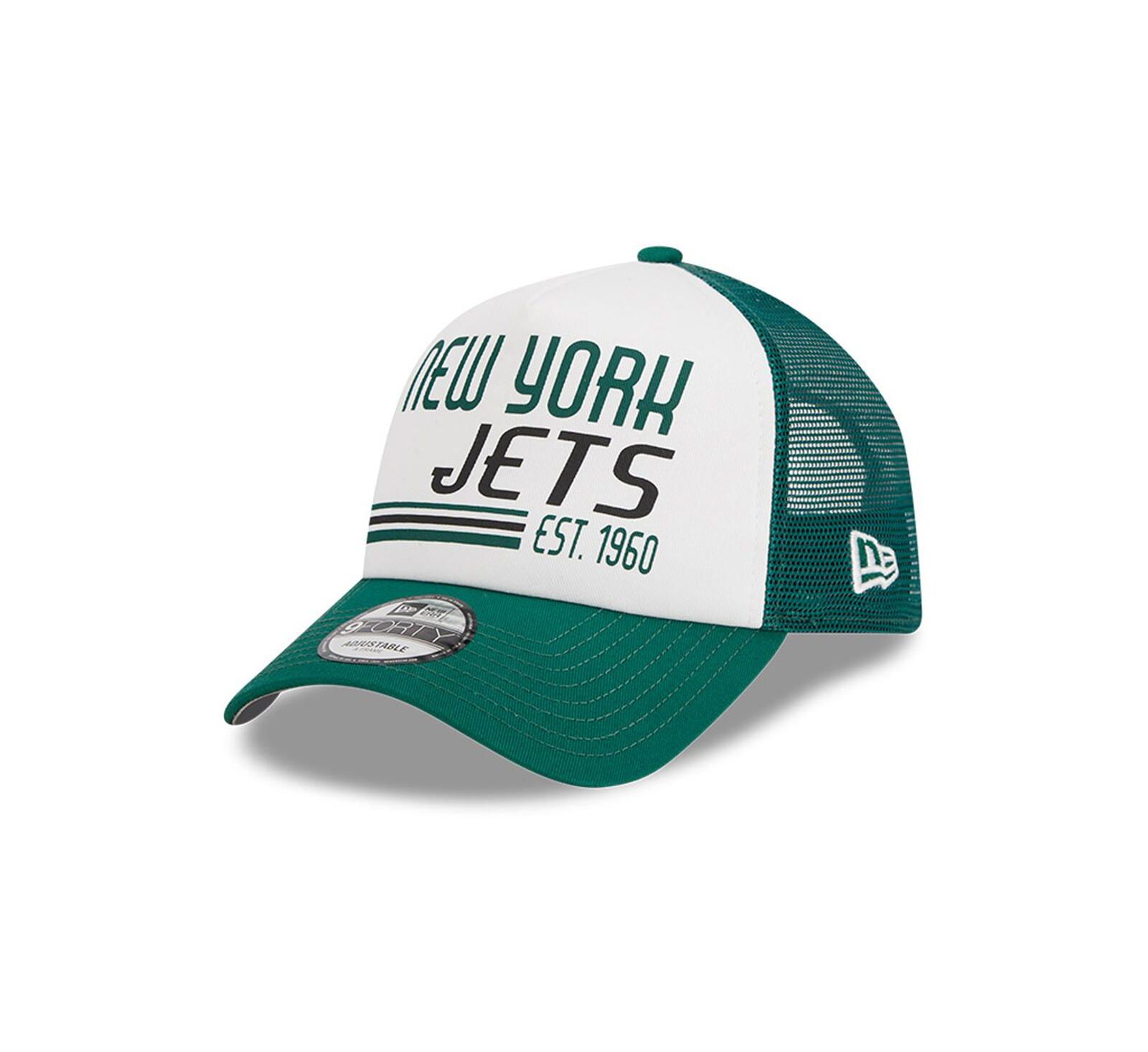 Мужская кепка New Era White Green New York Jets Stacked A-Frame Trucker 9FORTY Adjustable