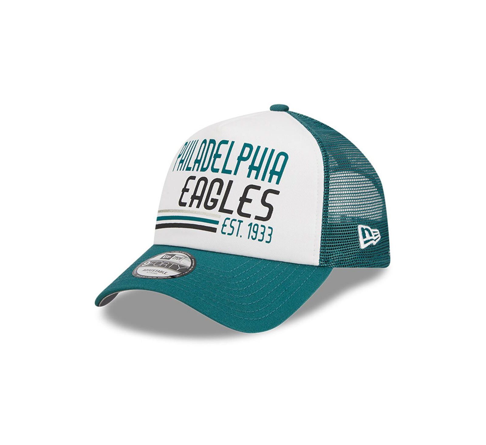 Мужская кепка New Era Philadelphia Eagles Stacked A-Frame Trucker 9FORTY регулируемая белая Midnight Green