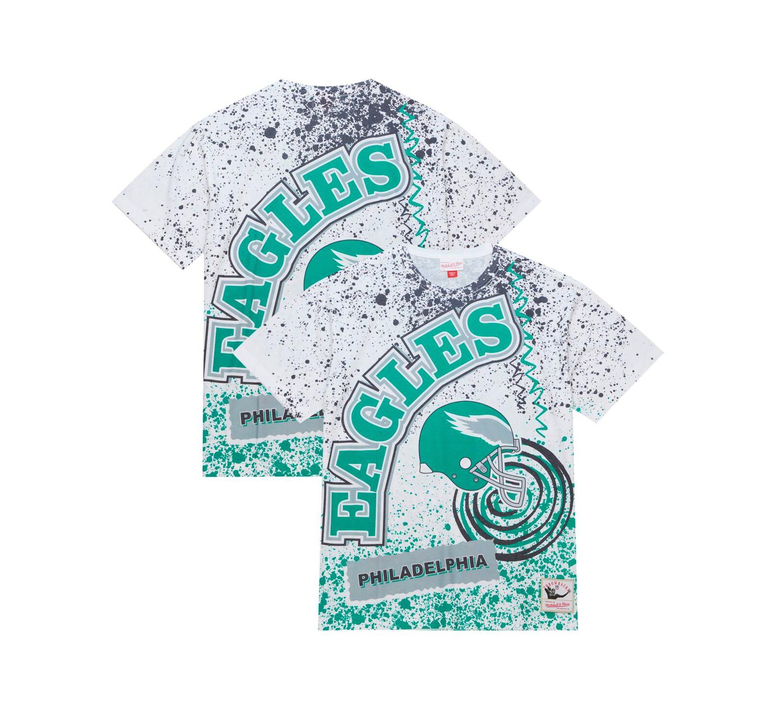 Men's Mitchell & Ness White Philadelphia Eagles Big and Tall Allover Print T-shirt