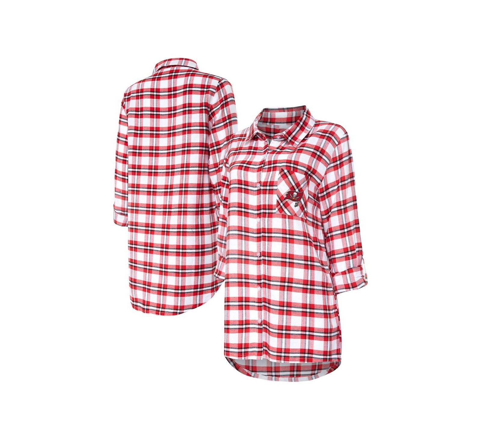 Женская длинная ночная рубашка Concepts Sport Red Tampa Bay Buccaneers Sienna Plaid Full-Button