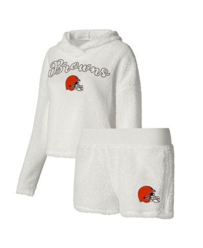 Женский комплект Concepts Sport White Cleveland Browns Fluffy Pullover Sweatshirt and Shorts Sleep Set