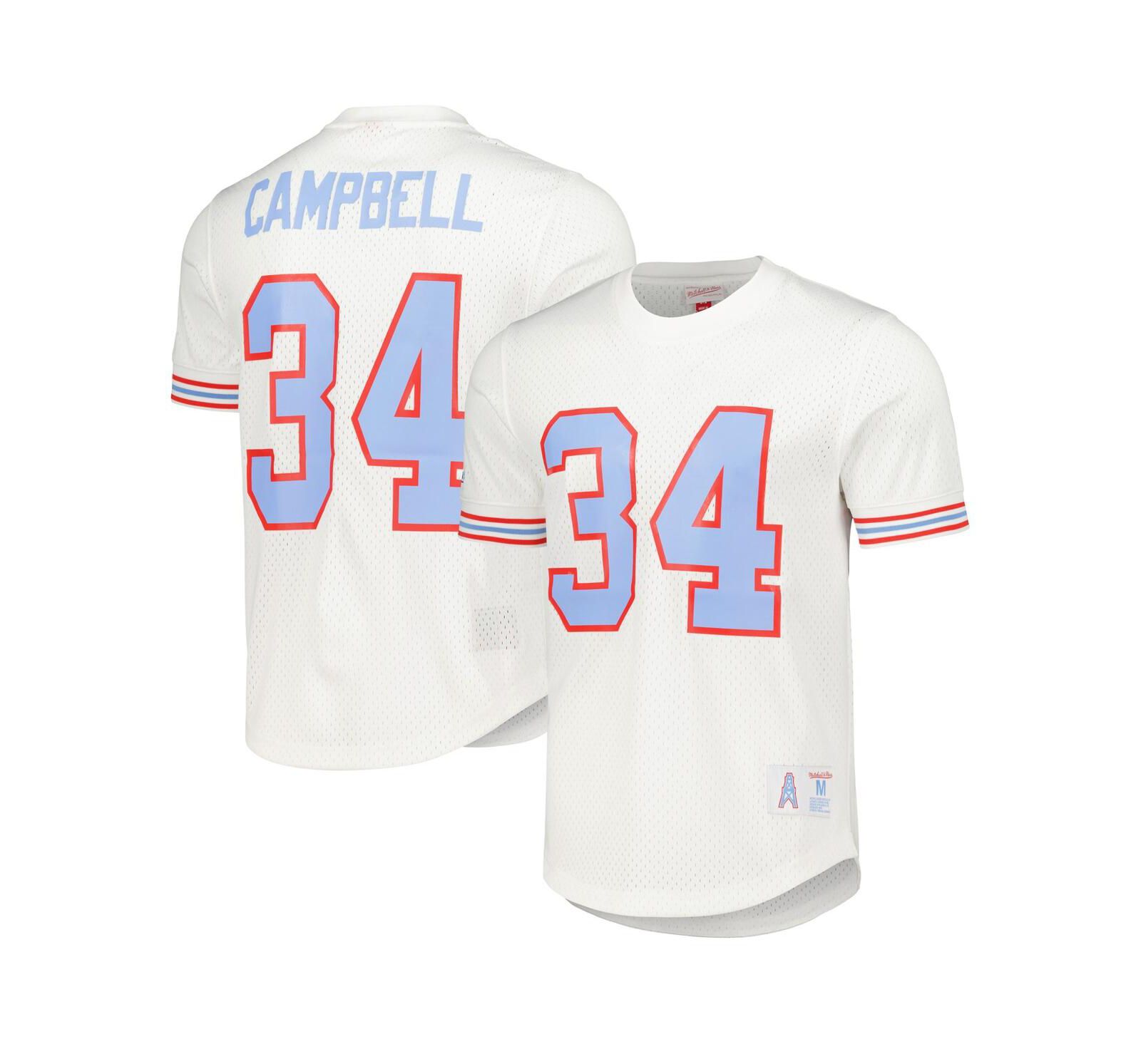 Мужская джерси Mitchell & Ness Earl Campbell White Houston Oilers Gridiron Classics Retired Player Name and Number Mesh Top