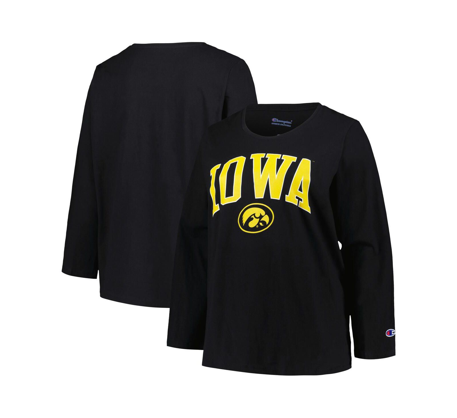 Женский топ Profile Black Iowa Hawkeyes Plus Size Arch Over Logo Scoop Neck Long Sleeve T-shirt