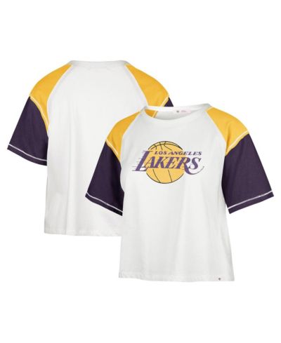 Женская укороченная футболка '47 Brand Cream Distressed Los Angeles Lakers Premier Raglan Cropped